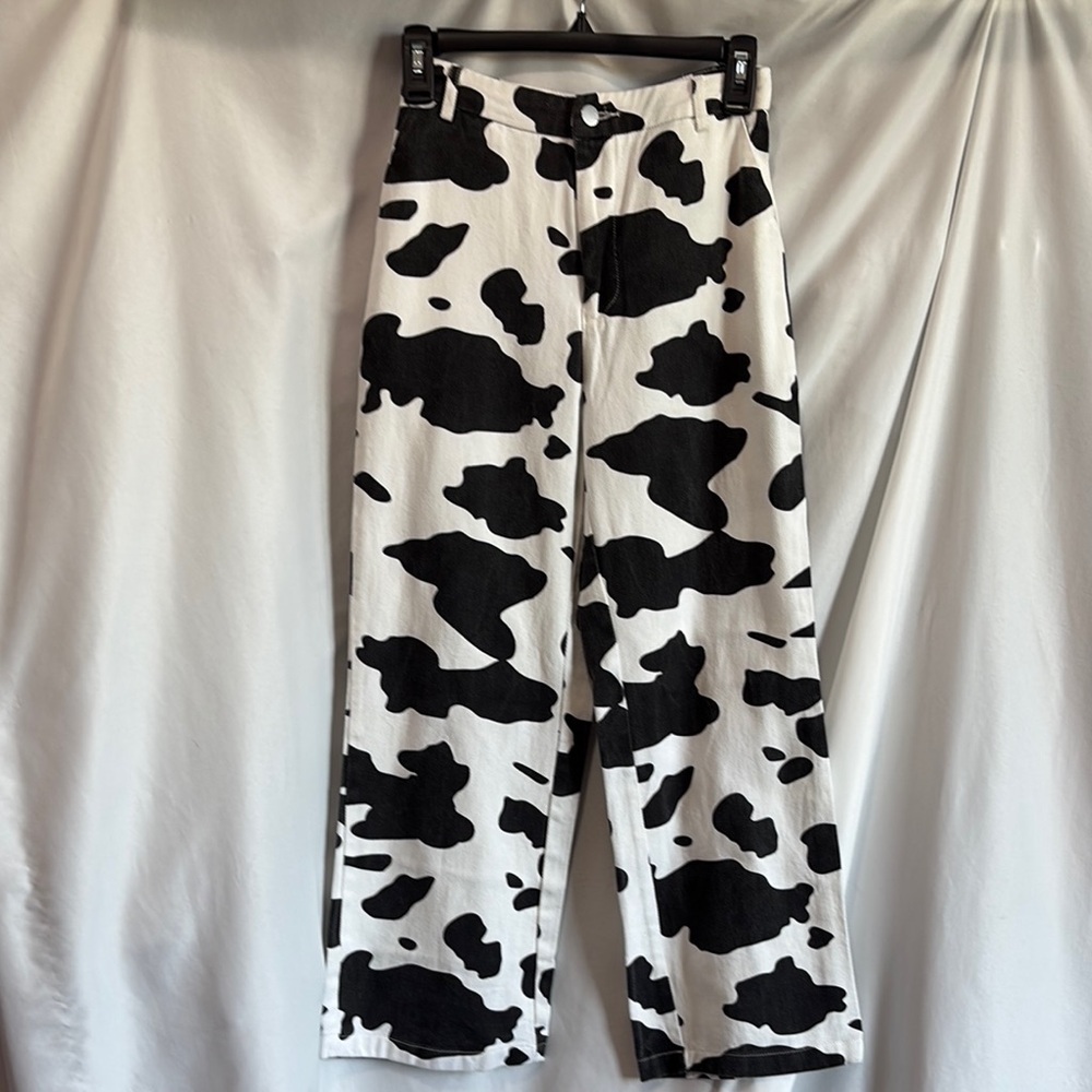 SHEIN Monochrome Cow Pattern Wide Leg Pants XS138 - Picture 1 of 10